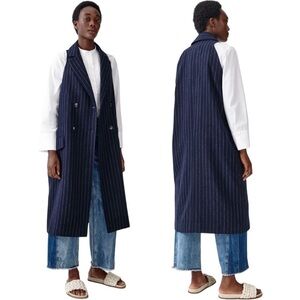 Baum Und Pferdgarten | NWT Darla Wool Blend Coat in Navy Pinstripe - Size Small